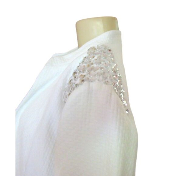 Nwt Chicos White Embellished Quilted Jeweled Jacket W/ Cuff Sleeves Size 1/M - Picture 4 of 7